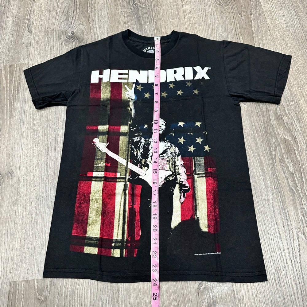 Authentic Jimi Hendrix Mens Small Black Graphic T-Shirt American Flag Rock Band - Picture 4 of 9
